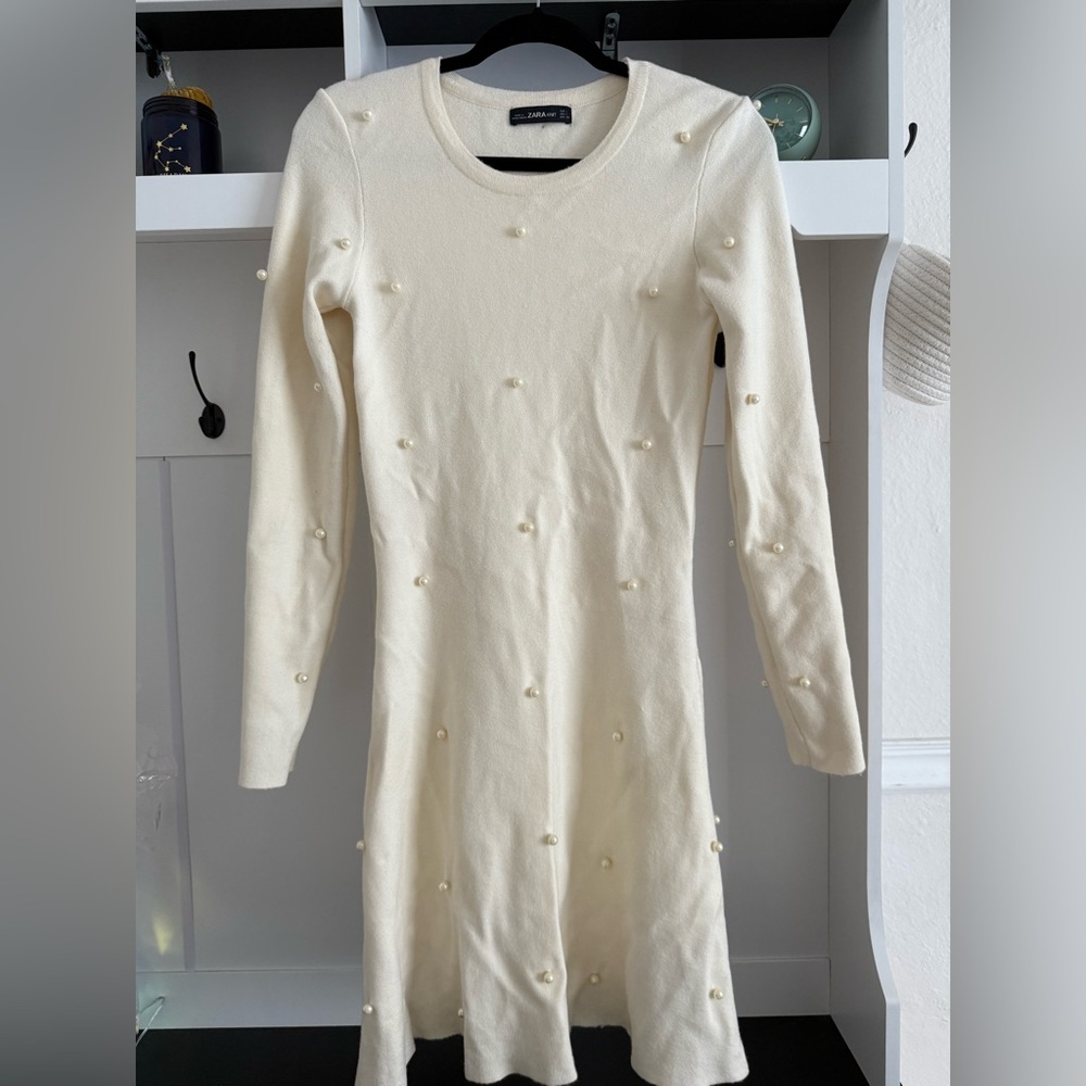 Zara Cream Sweater with Pearl Details